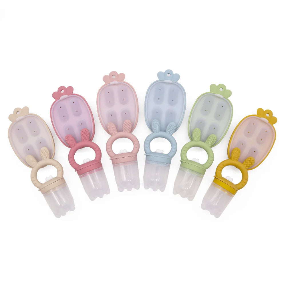 Cute Baby Fruit and Vegetable Teether Toy Food Supplement Bite Le Silicone Baby Feeding Tableware Ice Cream Mold Baby Stuff