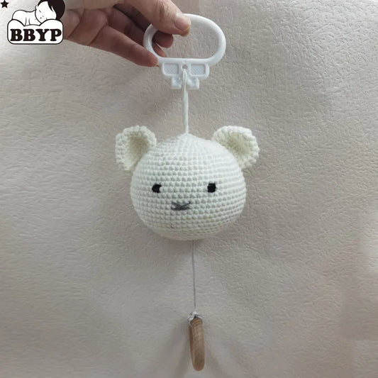 Handgemachte Häkelarbeit Bär Tierkopf Strickrassel mit Musik DIY Baby Säugling Neugeborenen Beißring Sensorisches Spielzeug