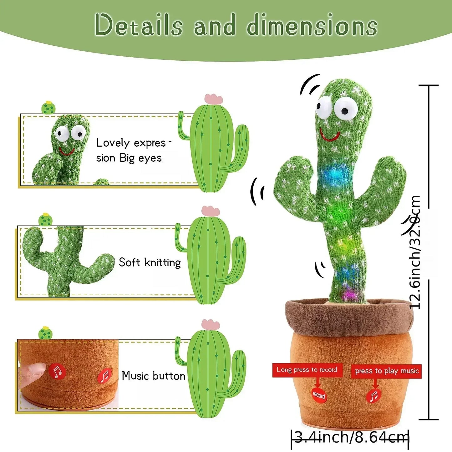 1pc Electronic Plush Toy Home Decoration for Children Xmas Gifts Dancing Talking Cactus Toys for Baby Boys and Girls